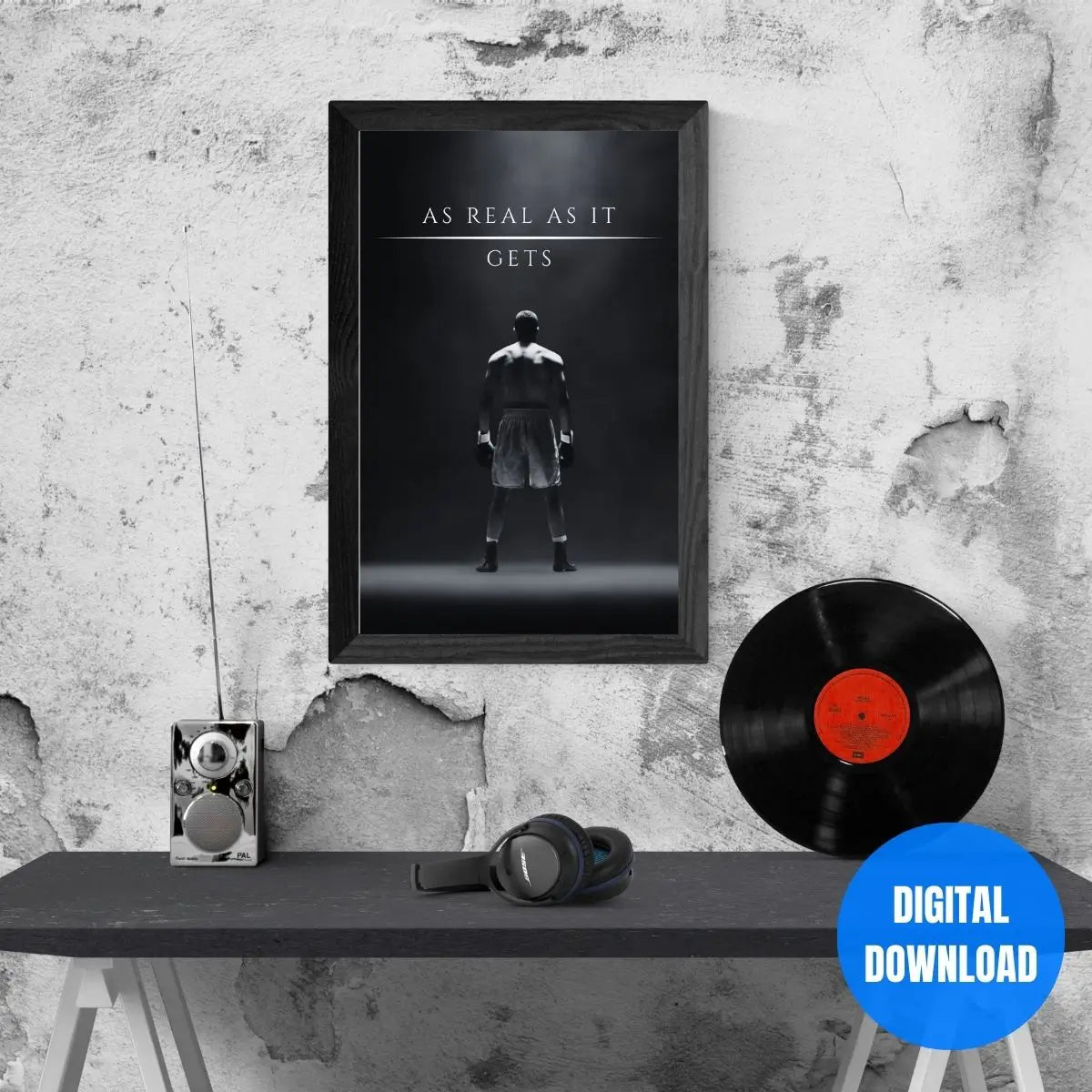 As Real As It Gets warrior mindset poster mono variant, minimalist black and white gym wall art for focused men