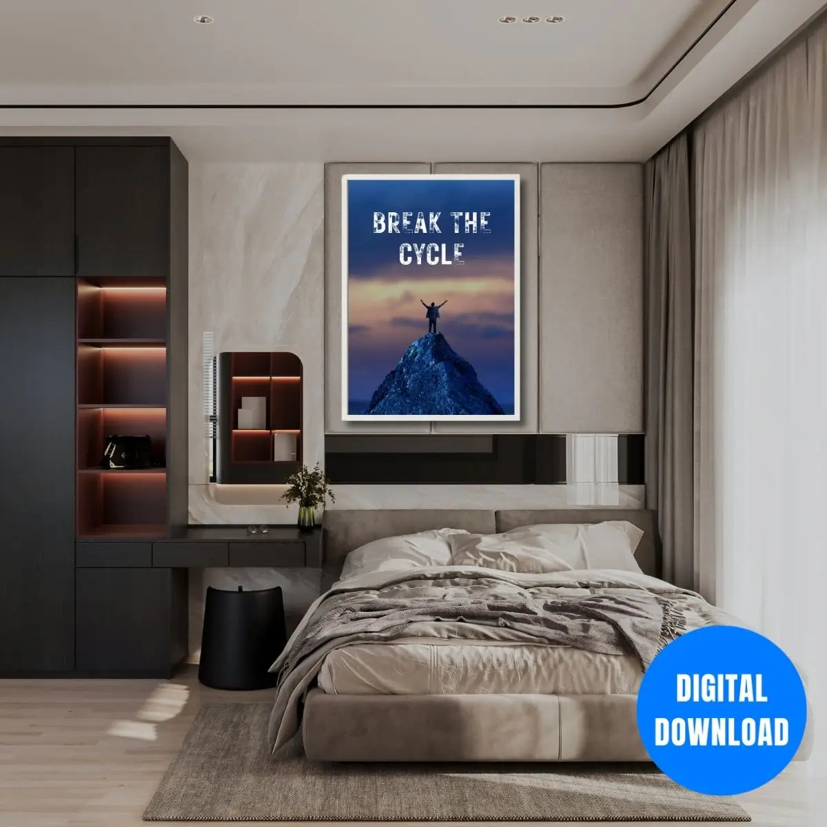 Break The Pattern motivational poster printable with mountain peak victory silhouette success mindset wall decor