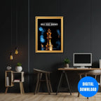Golden chess king motivational poster build stack dominate strategy mindset wall art for entrepreneurs and leaders