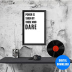 Dare to take power motivational typography poster minimalist black background white text wall art for entrepreneurs leaders and risk takers