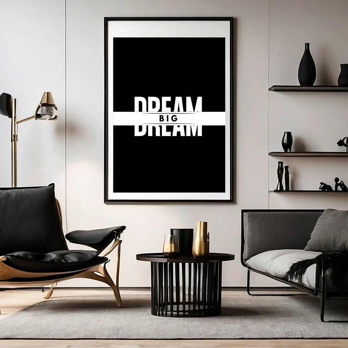Big typography poster with high contrast black and white design ambition mindset wall decor