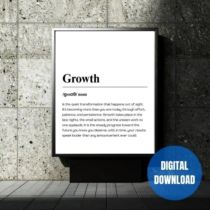 Growth discipline mindset wall art digital download, inspirational self improvement quote printable for ambitious young men bedroom or workspace