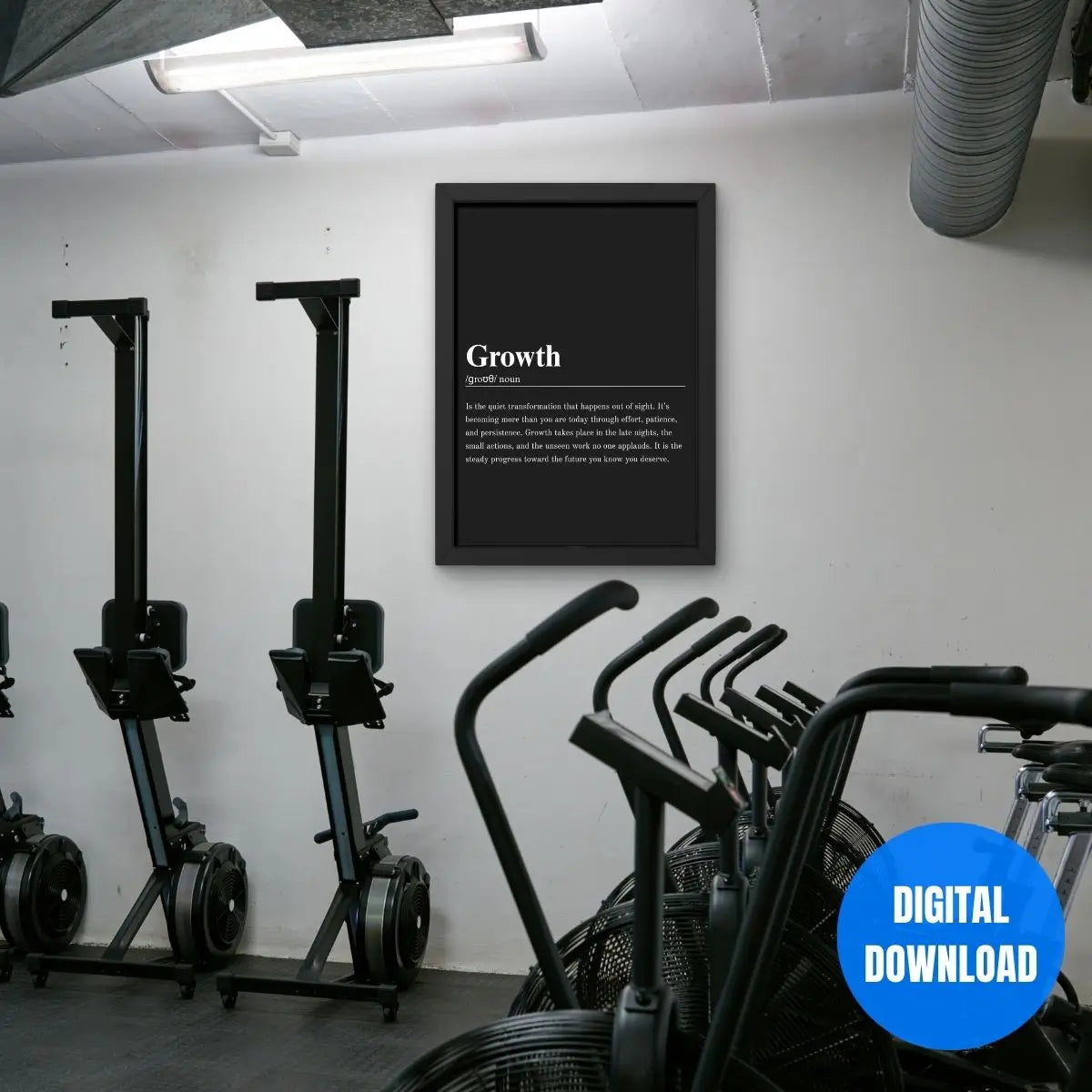 Growth hard work motivational poster printable, black and white hustle and persistence wall art for gym, home office, or success driven men