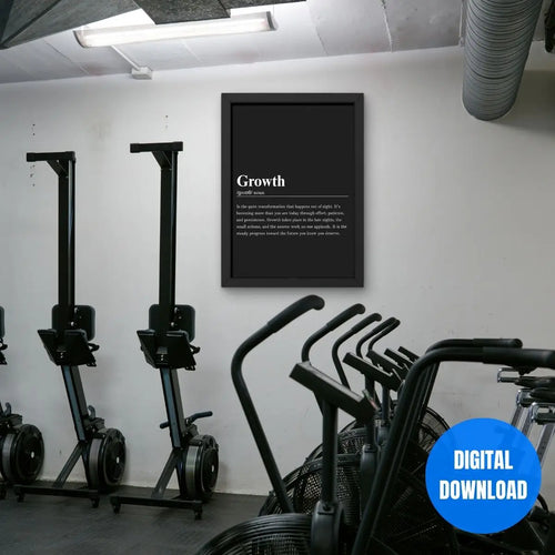 Growth hard work motivational poster printable, black and white hustle and persistence wall art for gym, home office, or success driven men