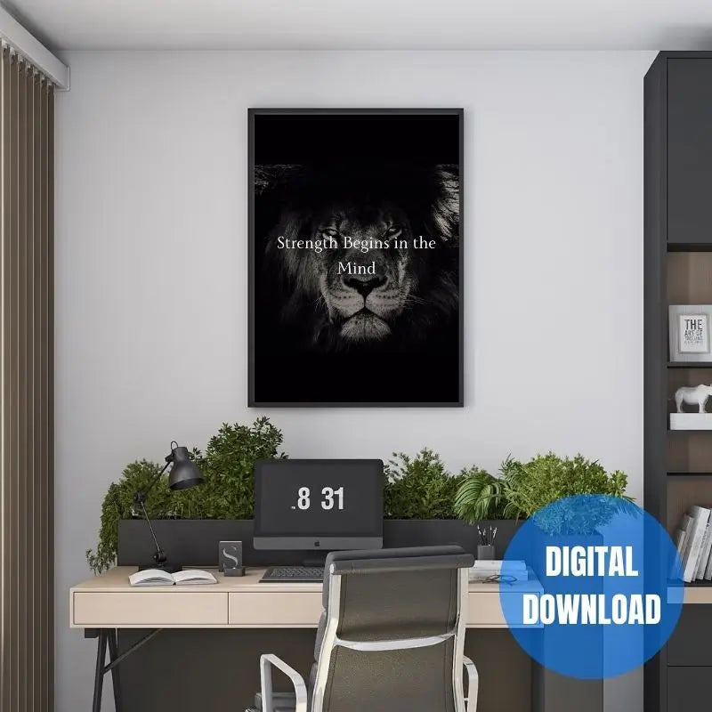 Masculine discipline wall art Strength Begins In The Mind quote 24x36 poster office man cave decor print