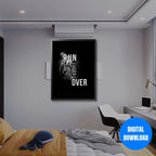 Run Them Over Tiger Motivational Poster | Black White Gym Wall Art 16x20 Printable