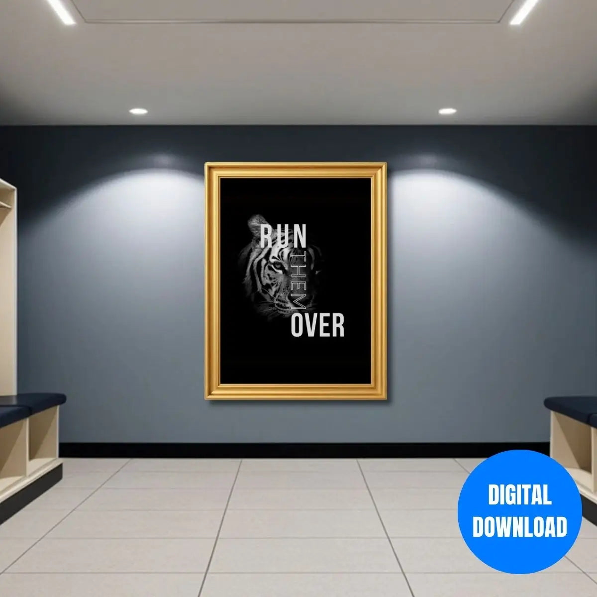 Run Them Over Tiger Motivational Poster | Black White Gym Wall Art 16x20 Printable