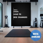Small daily actions big results mindset poster printable, black and white productivity and hard work motivational wall art for modern masculine room