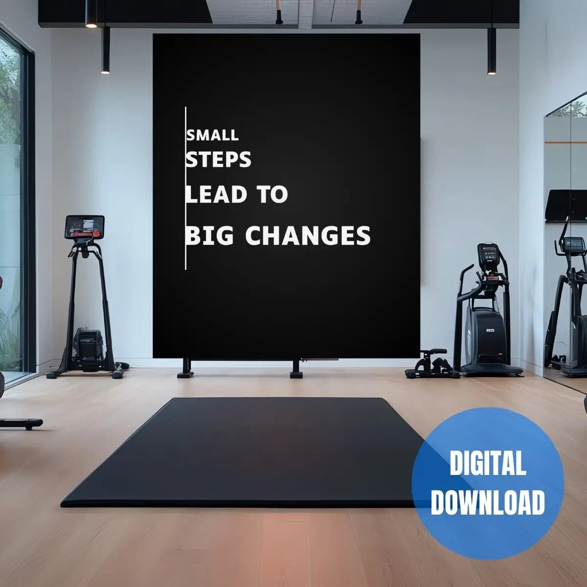 Small daily actions big results mindset poster printable, black and white productivity and hard work motivational wall art for modern masculine room