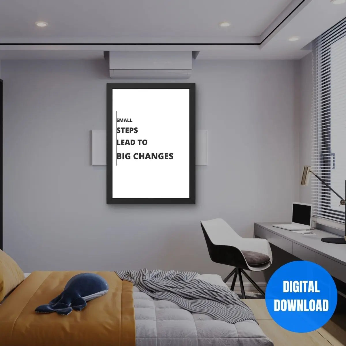Small Steps Lead To Big Changes self improvement wall art digital download, progress and personal growth quote printable for bedroom or workspace
